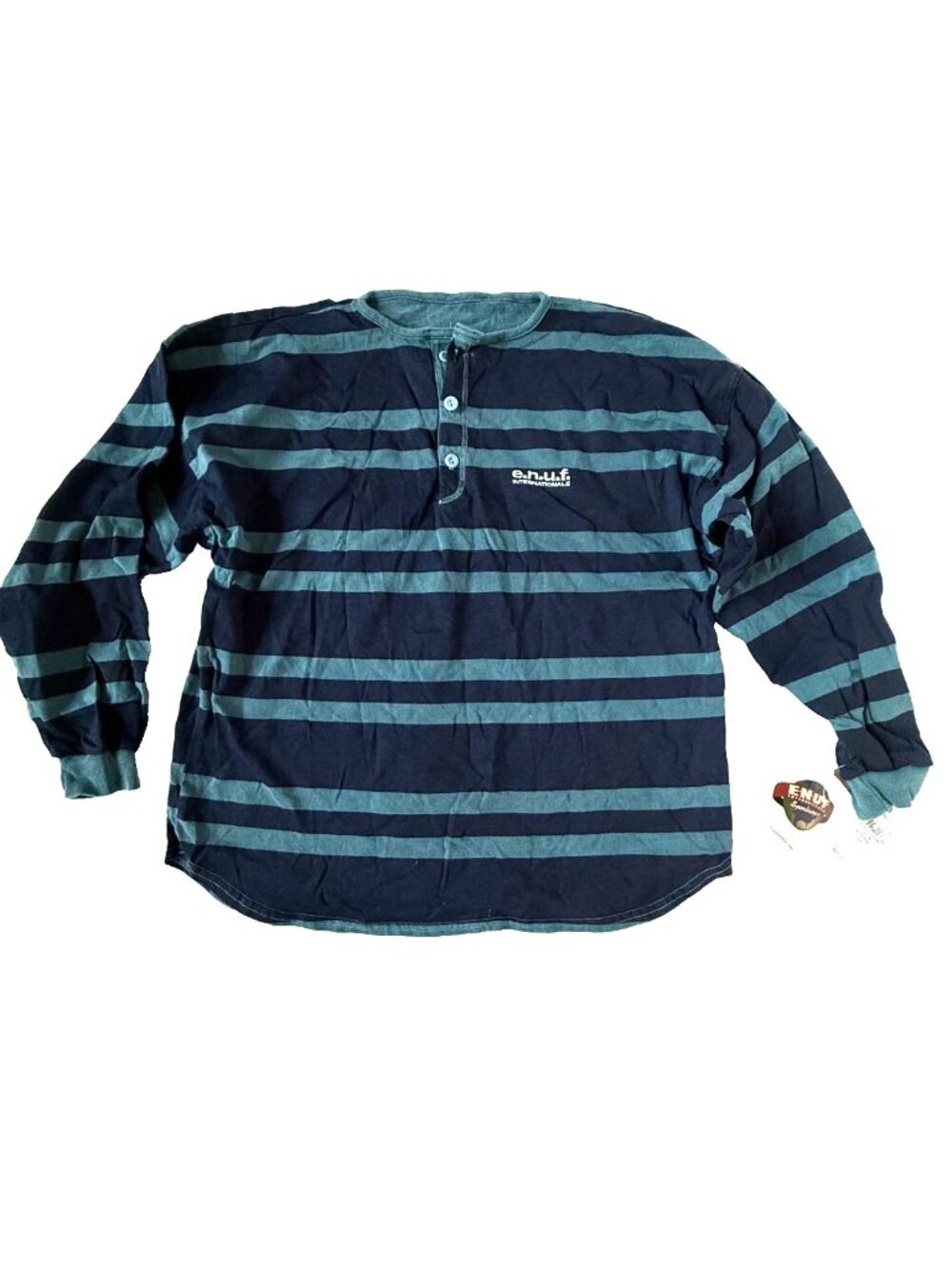 ENUF Internationale Mens S Blue Stripe Henley NEW Vintage 90s Button Long Sleeve